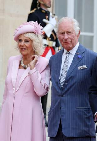 Le roi Charles III d'Angleterre et la reine consort Camilla au palais de l'Elysée à Paris le 20 septembre 2023