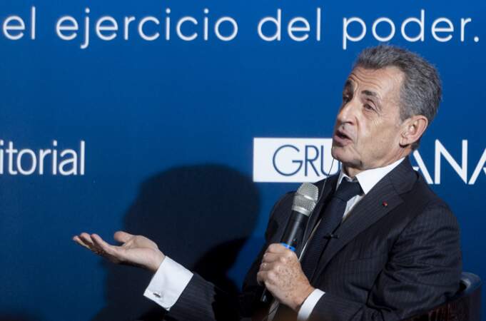 Nicolas Sarkozy présente son livre "Le temps des combats" à Madrid le 11 décembre 2023