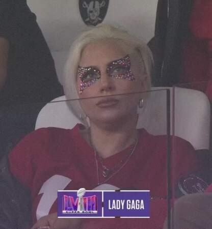 Lady Gaga dans les tribunes de l’Allegiant Stadium à Las Vegas pour assister à la finale du Super Bowl, le dimanche 11 février 2024