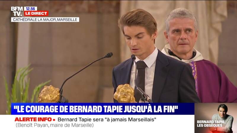Un autre des petits-fils de Bernard Tapie a également pris la parole pour rendre hommage à son grand-père lors de ses obsèques en la cathédrale de la Major, à Marseille, le 8 octobre 2021.