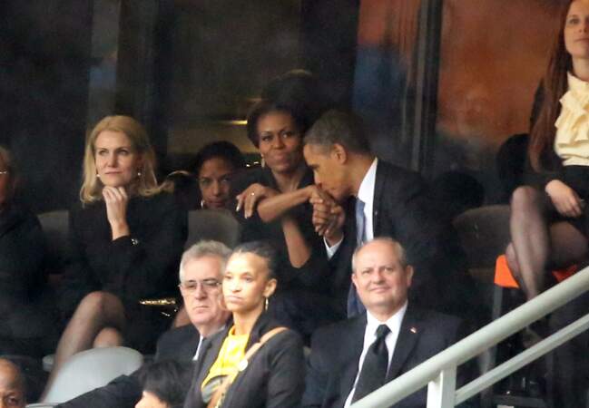 Michelle et Barack Obama lors de la cérémonie d'hommage à Nelson Mandela au stade de Soccer City à Soweto, le 10 décembre 2013