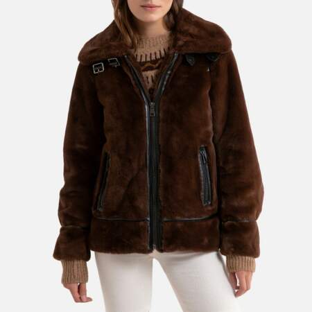Manteau court zippé bimatière, 113,40€, Oakwood sur La Redoute