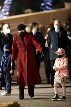 La princesse Charlene et ses enfants Jacques et Gabriella durant la célébration de la Sainte Dévote à Monaco le 26 janvier 2021.