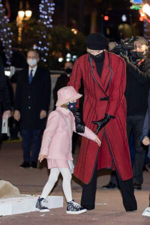 La princesse Charlene et sa fille la princesse Gabriella durant la célébration de la Sainte Dévote à Monaco le 26 janvier 2021. 