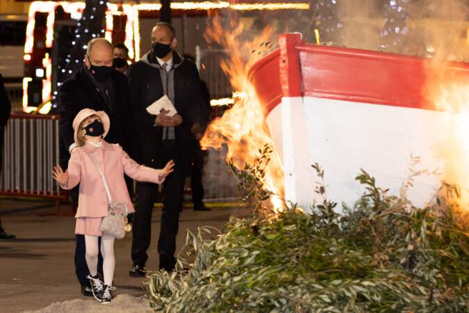 La princesse Gabriella et son père Albert II durant la célébration de la Sainte Dévote, Sainte patronne de Monaco, à Monaco le 26 janvier 2021.