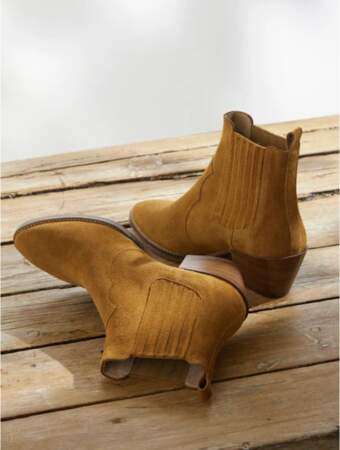 Boots croûte de cuir femme, 149,00€, Cyrillus sur Galeries Lafayette