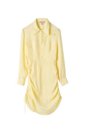 Robe jaune en soie, disponible aux Galeries Lafayette, 690€, Materiel label Go for good