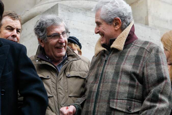 Bernard Menez et Claude Lelouch à la sortie de la messe hommage à Rémy Julienne