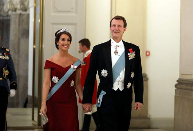Le prince Joachim de Danemark et la princesse Marie au dîner d'Etat donné au château de Christiansborg en l'honneur de la visite du président de la République française et sa femme à Copenhague, le 29 août 2018. 