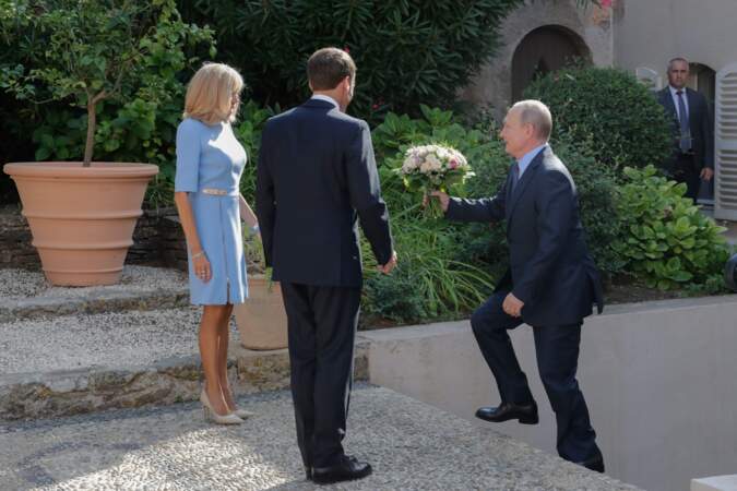 Le président de la République française reçoit le président de la fédération de Russie au fort de Brégançon, à Bormes-les-Mimosas, France, le 19 août 2019.  
