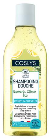 Shampooing Douche Romarin Citron bio, Coslys, 5€35, en boutiques bio.
