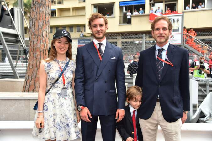 Alexandra de Hanovre, Pierre Casiraghi et leur neveu Sacha le 27 mai 2018 à Monaco 
