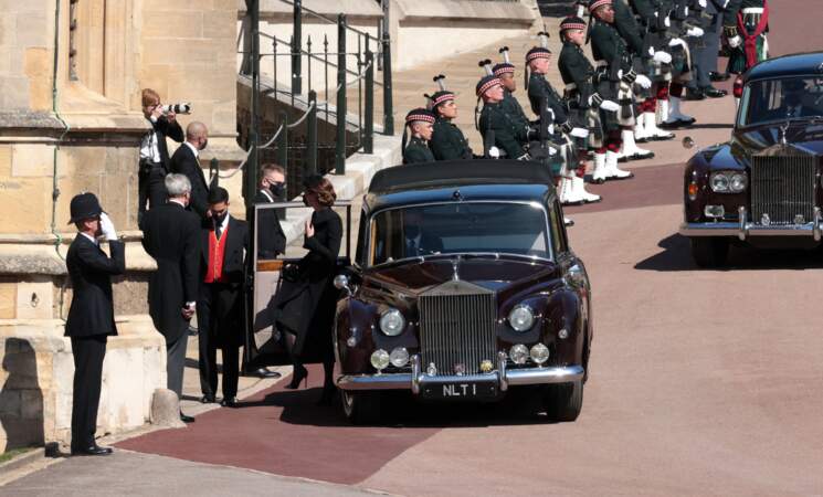 Kate Middleton, duchesse de Cambridge, arrive seule aux obsèques du prince Philip