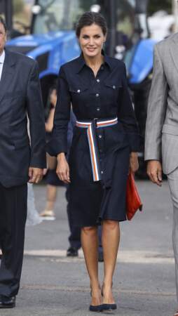 La reine Letizia d'Espagne dans sa robe Hugo Boss le 5 septembre 2018.
