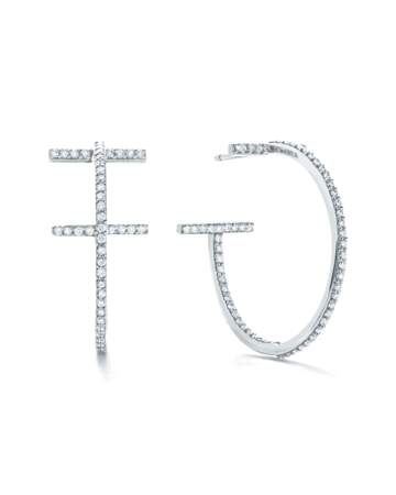 Boucles d’oreilles créoles ornées de diamants en or blanc 18 carats, 7 100€, Tiffany & Co