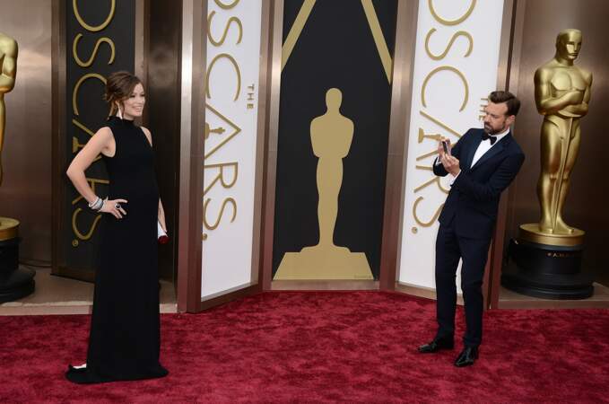 Olivia Wilde et son mari Jason Sudeikis lors de la 86e cérémonie des Oscars. 