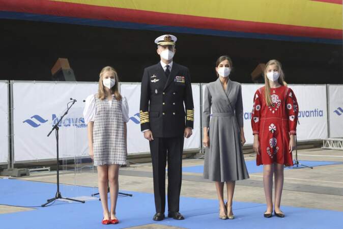 Le roi Felipe VI et sa famille au cours de l'événement de lancement du sous-marin Isaac Peral ce 22 avril  