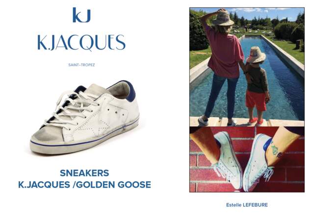 Estelle Lefebure porte le modèle de baskets de K.Jacques en collaboration avec Golden Goose.