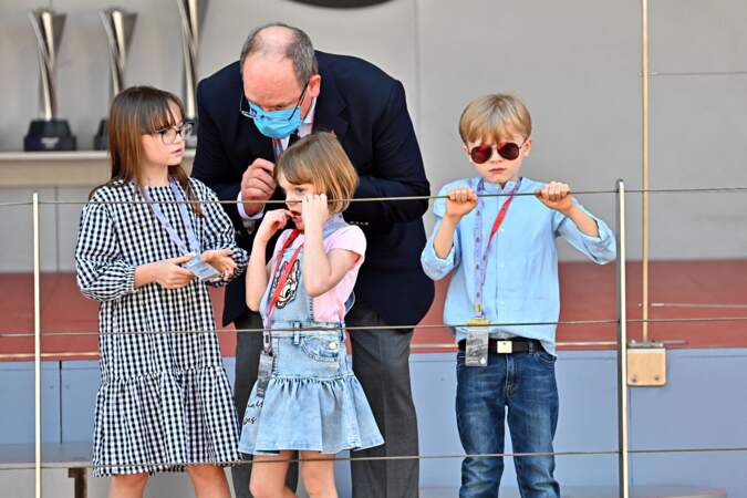 Le prince Albert II de Monaco, la princesse Gabriella, le prince Jacques et Kaia Rose Wittstock