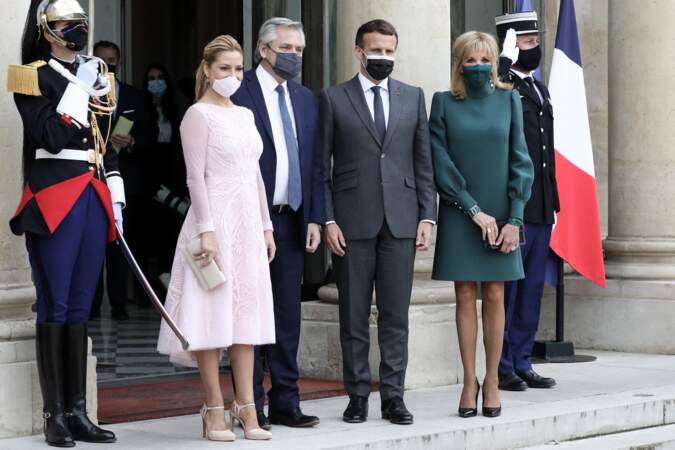 Brigitte Macron, Fabiola Yanez, Emmanuel Macron et Alberto Fernández à l'Élysée le 12 mai à l'Élysée 