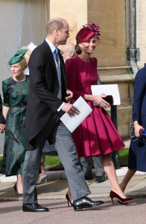 La robe fuchsia Alexander McQueen de Kate Middleton  au mariage de la princesse Eugenie d'York, le 12 octobre 2018.