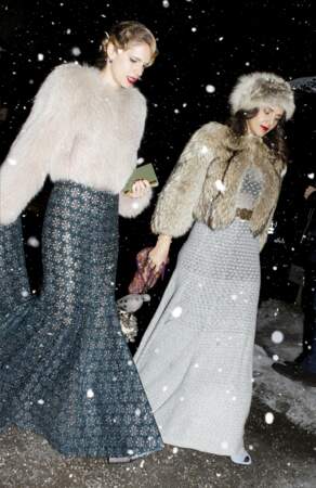 Les tenues féériques d'Eugenie Niarchos et Margherita Missoni au mariage d'Andrea Casiraghi et Tatiana Santo Domingo, le 1er février 2014.