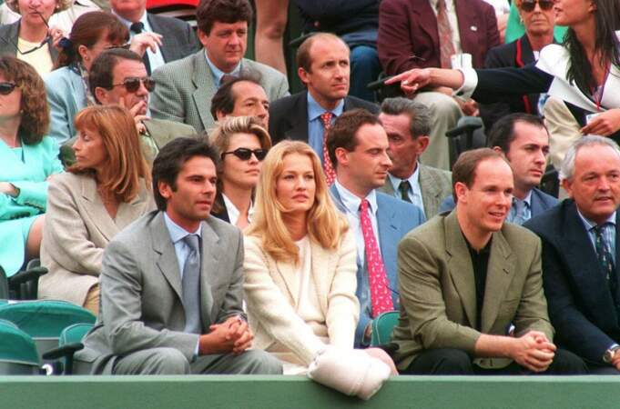 Jean Yves Lefur, Karen Mulder et le prince Albert de Monaco à Roland-Garros en 1994