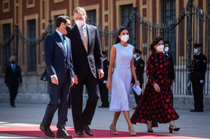 Le roi Felipe VI d'Espagne et la reine Letizia lors de la cérémonie de remise de médaille d'honneur d'Andalousie au roi le 14 juin 2021