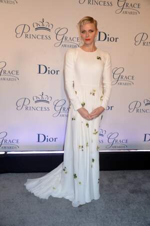 24 octobre 2016 : Charlene en robe blanche pour les "Princess Grace Awards"