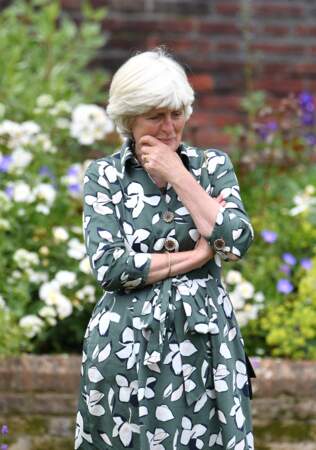 Lady Jane Fellowes émue, lors de l'inauguration de la statue de Diana dans les jardins de Kensington Palace à Londres, le 1er juillet 2021.