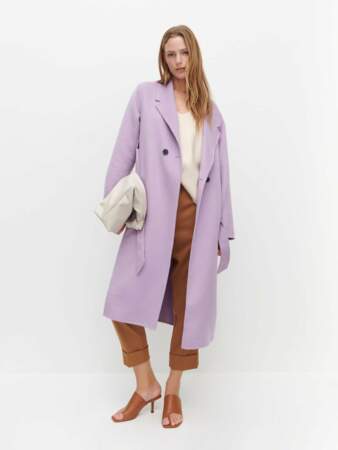 Manteau portefeuille en laine mélangée lilas, 109,99€, Reserved