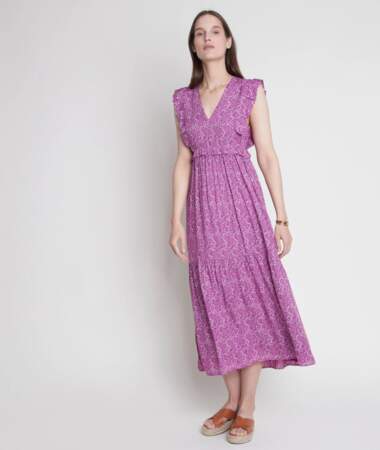 Robe longue imprimée violette lavande, 69€ au lieu de 169€, Maison 123 Paris