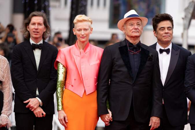 Le réalisateur Wes Anderson et les acteurs Tilda Swinton, Bill Murray et Benicio Del Toro (habillé en Armani) ont brillé sur la croisette.