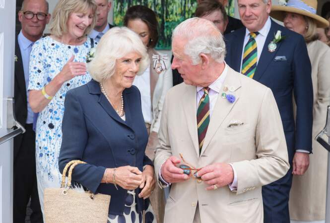 Le prince Charles, prince de Galles, et Camilla Parker Bowles, duchesse de Cornouailles, visitent et parcourent les stands du "Great Yorkshire Show" à Harrogate, le 15 juillet 2021