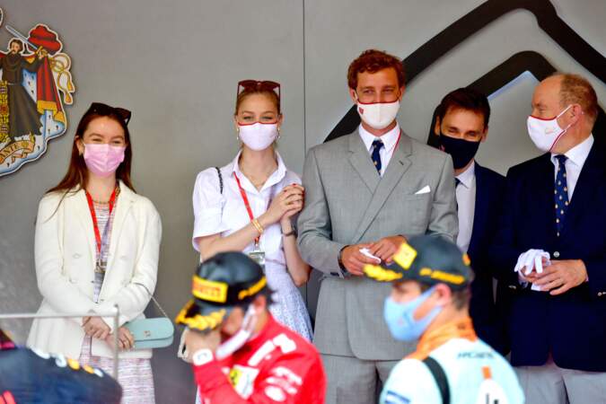 Alexandra de Hanovre et la famille princière lors du Grand Prix de F1 de Monaco le 23 mai 2021. 