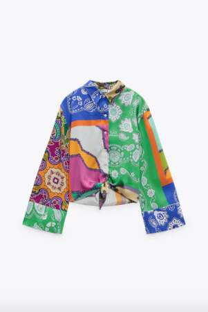 Chemise patchwork à noeud, 39,95€, Zara