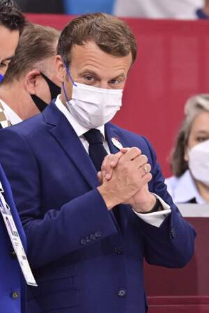 Emmanuel Macron s'est déplace pour assister à la cérémonie d'ouverture des Jeux Olympiques de Tokyo 2020, le 23 juillet