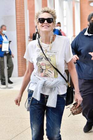 Sharon Stone à son arrivée à Venise pour l'événement Dolce & Gabbana, le 28 août 