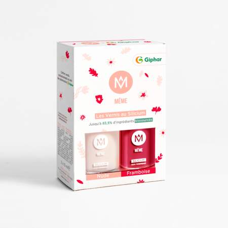 GIPHAR, premier réseau de pharmacies sous enseigne, s'associe à MÊME, la première gamme dermo-cosmétique saine et sûre développée pour les
personnes concernées par le cancer, et adaptée à tous.
Retrouvez dès octobre 2021 en exclusivité dans les pharmacies Giphar le kit de 2 vernis (Nude et
Framboise) de la marque MÊME, 16.90€.