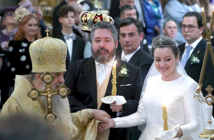 De confession orthodoxe, les deux époux ont tenu à rendre hommage à l'héritage familial des Romanov lors de la cérémonie religieux en la cathédrale Saint-Isaac, à Saint-Pétersbourg, le 1er octobre 2021.