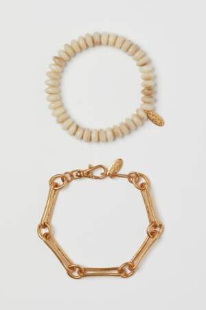 Lot de 2 bracelets perles en plastique recyclé et métal vieilli, lemlem x H&M, 14,99€