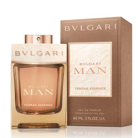 Man Terrae Essence, Eau de Parfum 100 ml,  Bulgari, 111 €. Sephora, Galeries Lafayette, Printemps et my-origins.com