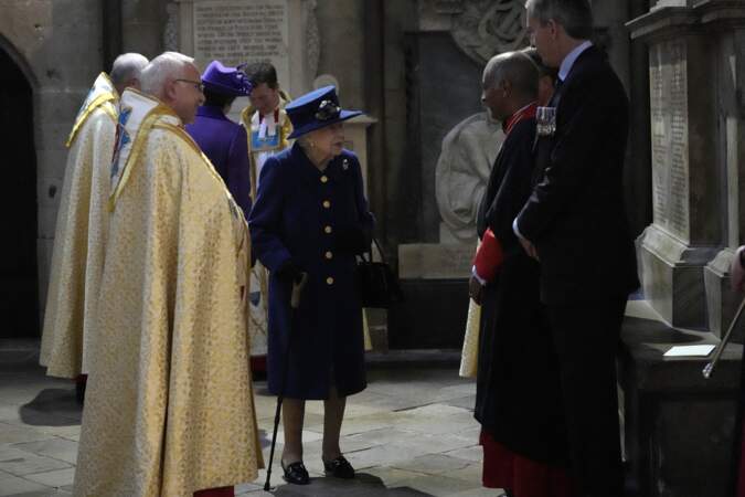 La reine dAngleterre à la sortie de l'abbaye de Westminster, à Londres, Royaume Uni, le 12 octobre 2021.