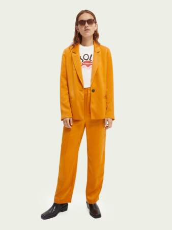 Blazer sunset orange à simple boutonnage et pantalon coupe ajustée, Scotch & Soda, 179,95€ et 109,95€