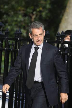 L'ancien président de la République, Nicolas Sarkozy assiste aux obsèques d'Etienne Mougeotte en l'église Saint-François-Xavier à Paris, ce 13 octobre 2021