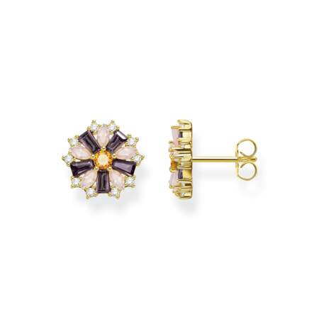Clous d'oreilles fleur et pierres multicolores argent sterling 925, doré or jaune 18 carats, Thomas Sabo, 198€