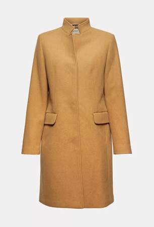Manteau à col montant en laine mélangée recyclée, Esprit, 129,99€