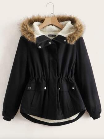 Manteau zippé à bouton à capuche duveteux, Shein, 49,49€