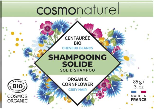 Shampoing solide cheveux blancs certifié bio à la centaurée, Cosmo Naturel,  5,64€ les 85g en boutique bio et sur greenweez.com