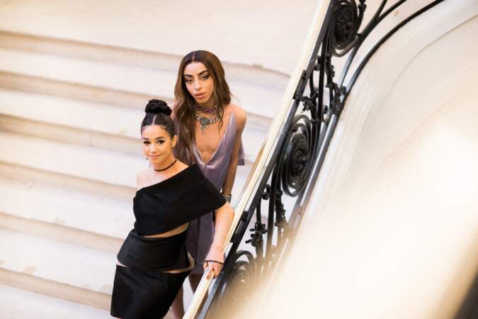 Léna Situations (Lena Mahfouf) et Bilal Hassani (portant du Jean-Paul Gaultier) lors de la semaine de la couture à Paris en janvier 2022